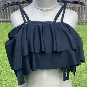Tempt Me black ruffle swim top New With Tag Extra Small